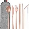 House Of Husk Reisbestek - Reis Bestekset - Chopsticks - Metalen Rietjes Met Borstel - Lepel - Vaatwasserbestendig - RVS - 7 Delig - Rose Goud -Buiten Kamperen 1027x1200 3