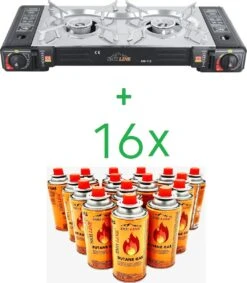 SMH LINE® Dubbele Camping Kooktoestel - 2 Pits - 2x 2500W - Incl. 16x Gasflessen