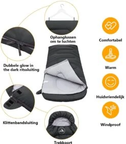 HikeMeister Mummy Slaapzak 1600 Gram - Kamperen - Zwart - Ca. 220 X 80 Cm - Met Binnenzak - Comfortzone: 0-15 Graden - Draagtas -Buiten Kamperen 1051x1200