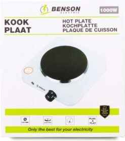 Benson Kookplaat - Enkel - Wit - 1000W -Buiten Kamperen 1067x1200 1