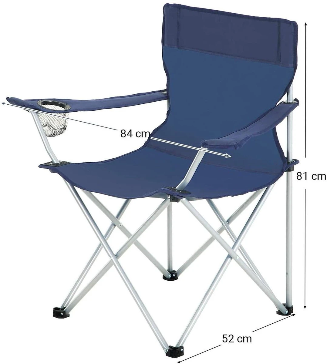 Set Van 2 Opvouwbare Campingstoelen, Klapstoelen Voor Buiten, Comfortabel, Met Armleuningen En Bekerhouders, Stabiel Frame, Draagvermogen 120 Kg - Blauw 6 Set Van 2 Opvouwbare Campingstoelen, Klapstoelen Voor Buiten, Comfortabel, Met Armleuningen En Bekerhouders, Stabiel Frame, Draagvermogen 120 Kg - Blauw - Afbeelding 4