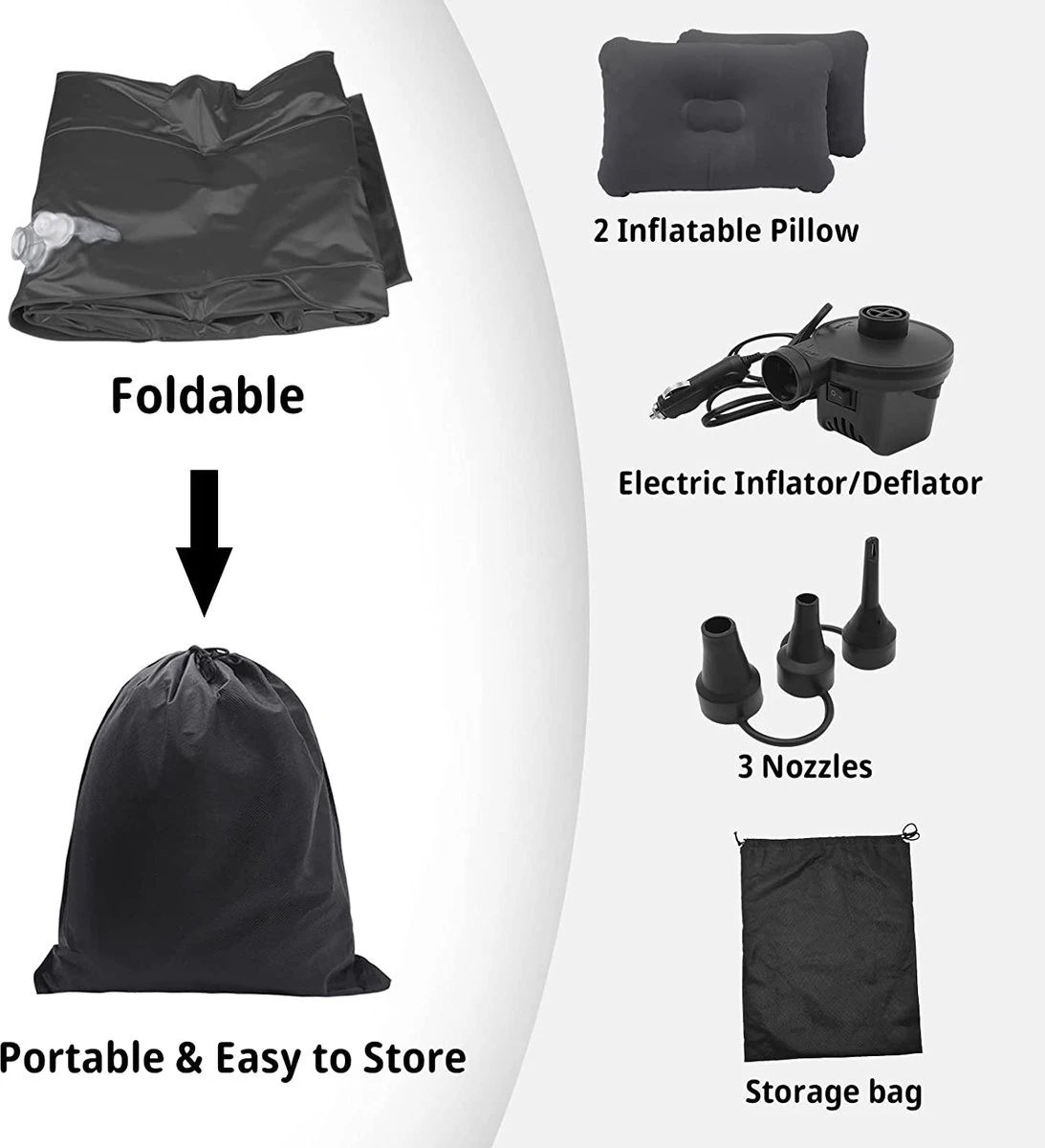 Opblaasbaar Matras Voor In De Auto, Opblaasbaar Bed, Opvouwbaar, Comfortabele Autostoel, Automatras Met Elektrische Luchtpomp En 3 Adapters, 2 Kussens En Draagtas, Voor Camping, Reizen (zwart) 9 Opblaasbaar Matras Voor In De Auto, Opblaasbaar Bed, Opvouwbaar, Comfortabele Autostoel, Automatras Met Elektrische Luchtpomp En 3 Adapters, 2 Kussens En Draagtas, Voor Camping, Reizen (zwart) - Afbeelding 7