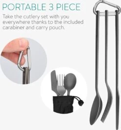 Navaris Campingbestek Van Titanium - Set Met Vork, Mes En Lepel - Bestekset Voor Onderweg En Op Reis - Inclusief Karabijnhaak En Bewaarzakje -Buiten Kamperen 1113x1200 7