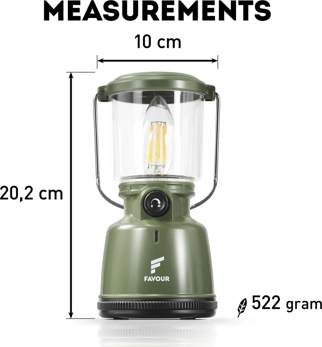 Favour L0818 Retro Camping Lamp Oplaadbaar LED, 320 Lumen, IP64 Waterdicht, Draagbare Kampeerlamp, Tentlamp, Acculamp, Traploos Dimbare Lamp Incl. Kaarslicht-modus, Groen 3 Favour L0818 Retro Camping Lamp Oplaadbaar LED, 320 Lumen, IP64 Waterdicht, Draagbare Kampeerlamp, Tentlamp, Acculamp, Traploos Dimbare Lamp Incl. Kaarslicht-modus, Groen - Afbeelding 2