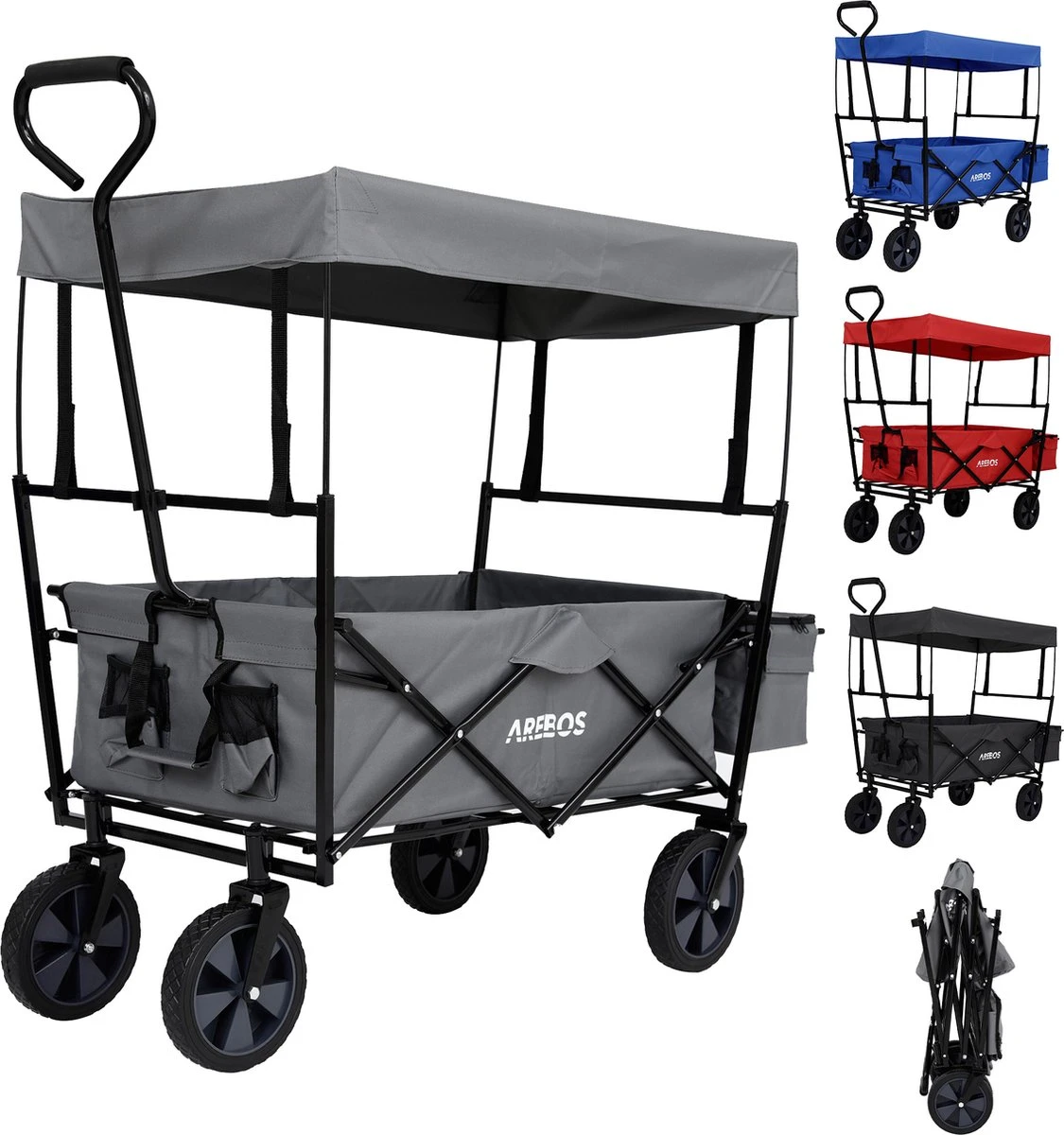 AREBOS Handwagen Vouwbare Dak Handwagen Vouwbare Trolley Uitrustingswagen Grijs 3 AREBOS Handwagen Vouwbare Dak Handwagen Vouwbare Trolley Uitrustingswagen Grijs