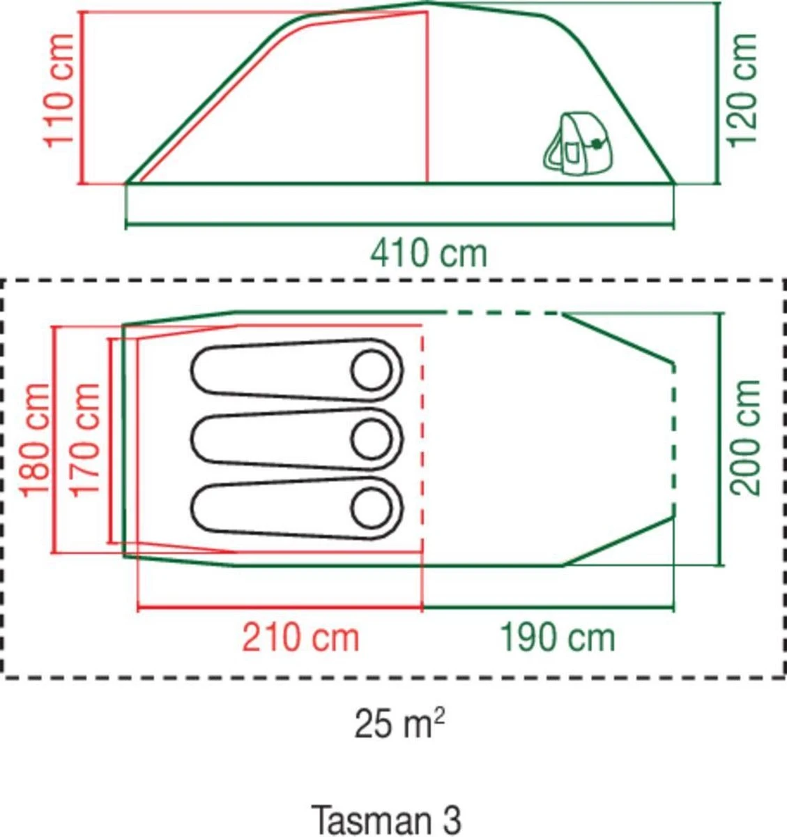 Coleman Tasman 3 Tunneltent - 3-Persoons - Groen 7 Coleman Tasman 3 Tunneltent - 3-Persoons - Groen - Afbeelding 5