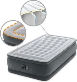 Intex Luchtbed - 1-Persoons - 99 X 191 X 46 Cm - Grijs - Met Ingebouwde Pomp, Hoeslaken Antraciet En Reparatieset -Buiten Kamperen 1133x1200 1