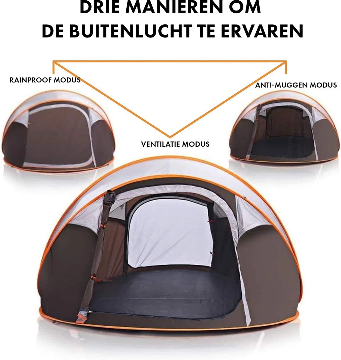 Fly Lab Luxe Pop Up Tent - Kampeer Tent - Grijs/Oranje - 4 Persoons 7 Fly Lab Luxe Pop Up Tent - Kampeer Tent - Grijs/Oranje - 4 Persoons - Afbeelding 5