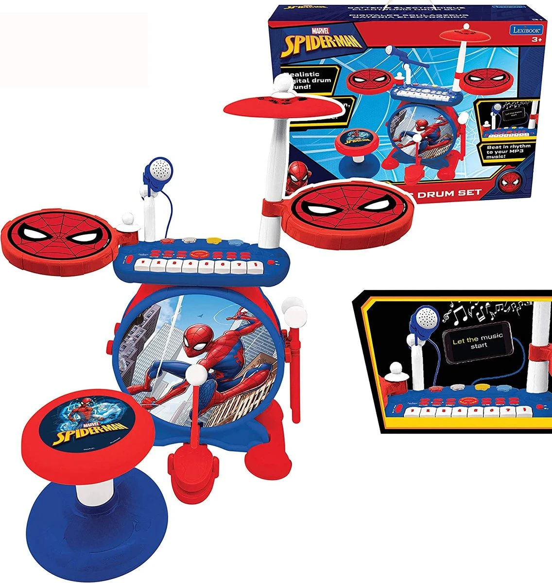 Lexibook Spider-Man Elektronische Drumkit Voor Kinderen, Realistisch Drumgeluid, 8-toetsen Toetsenbord, Mp3-stekker, Inclusief Stoel, Blauw/rood, K610SP 3 Lexibook Spider-Man Elektronische Drumkit Voor Kinderen, Realistisch Drumgeluid, 8-toetsen Toetsenbord, Mp3-stekker, Inclusief Stoel, Blauw/rood, K610SP