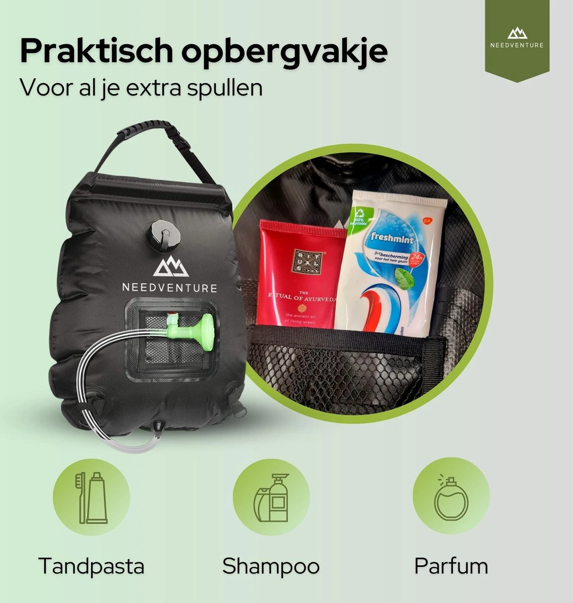 Needventure Solar Douche - Camping Douchezak - Buiten Douche - Tuindouche - Inclusief Thermometer - Waterzak Met Douchekop - 20L - Zwart 6 Needventure Solar Douche - Camping Douchezak - Buiten Douche - Tuindouche - Inclusief Thermometer - Waterzak Met Douchekop - 20L - Zwart - Afbeelding 4