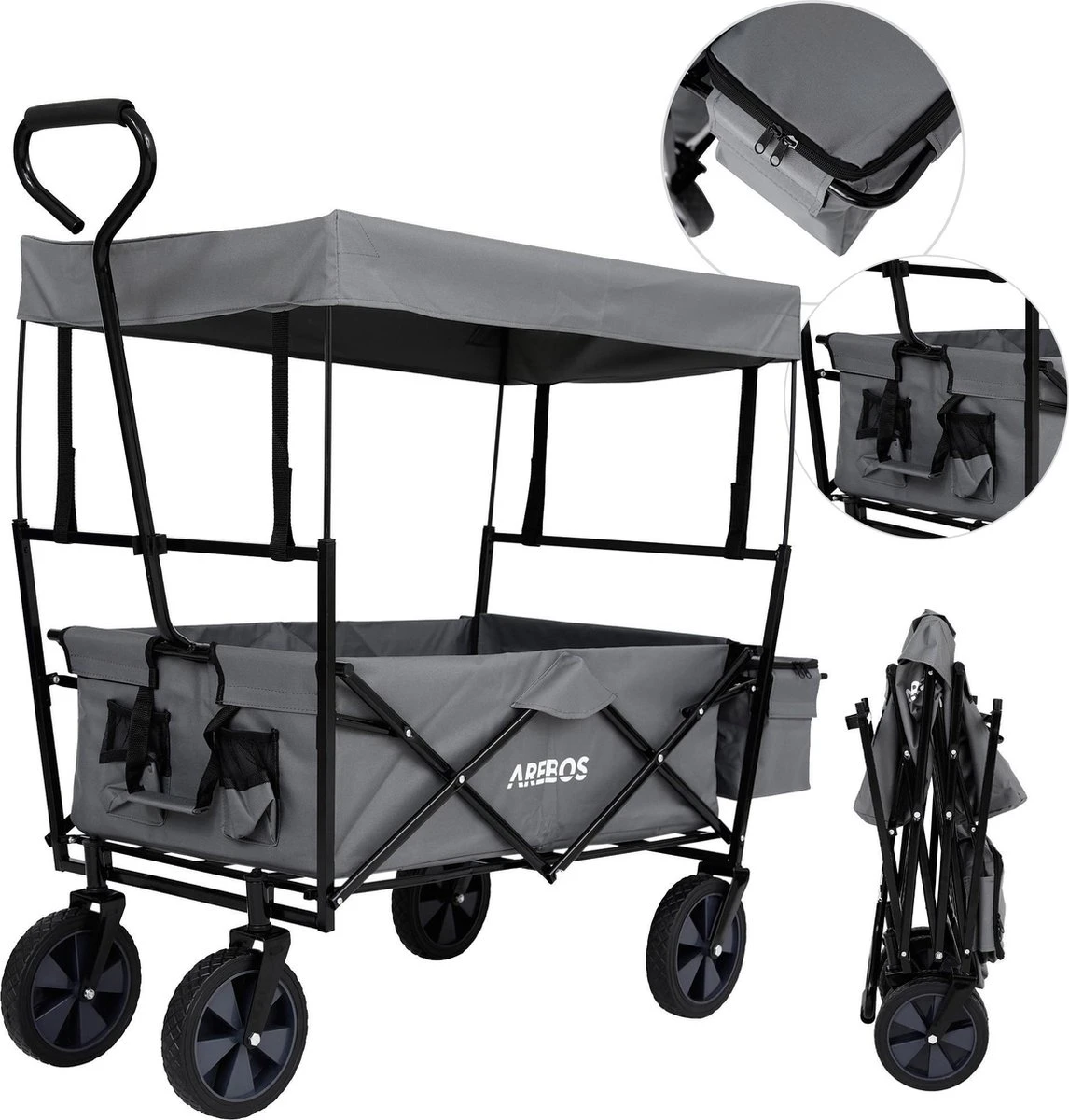 AREBOS Handwagen Vouwbare Dak Handwagen Vouwbare Trolley Uitrustingswagen Grijs 10 AREBOS Handwagen Vouwbare Dak Handwagen Vouwbare Trolley Uitrustingswagen Grijs - Afbeelding 8