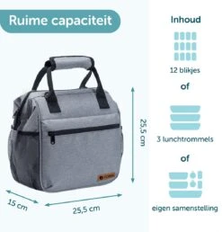 ForDig Lunchtas Grijs - Koeltas Gemaakt Van 600D Polyester Met PEVA-Voering - Ruimte Voor Lunchtrommel / Snacks / Blikjes - Koel Tas Met Mesh Opbergruimtes En Ruimte Voor Bestek - Lunch Tas Cool Bag - Coolerbag - Kleine Cooler -Buiten Kamperen 1150x1200 6