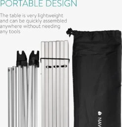 Navaris Campingtafel - Inklapbaar Campingtafeltje Van Aluminium - Opvouwbare Tafel Inclusief Draagtas - Picknicktafel - Zilver -Buiten Kamperen 1154x1200 3