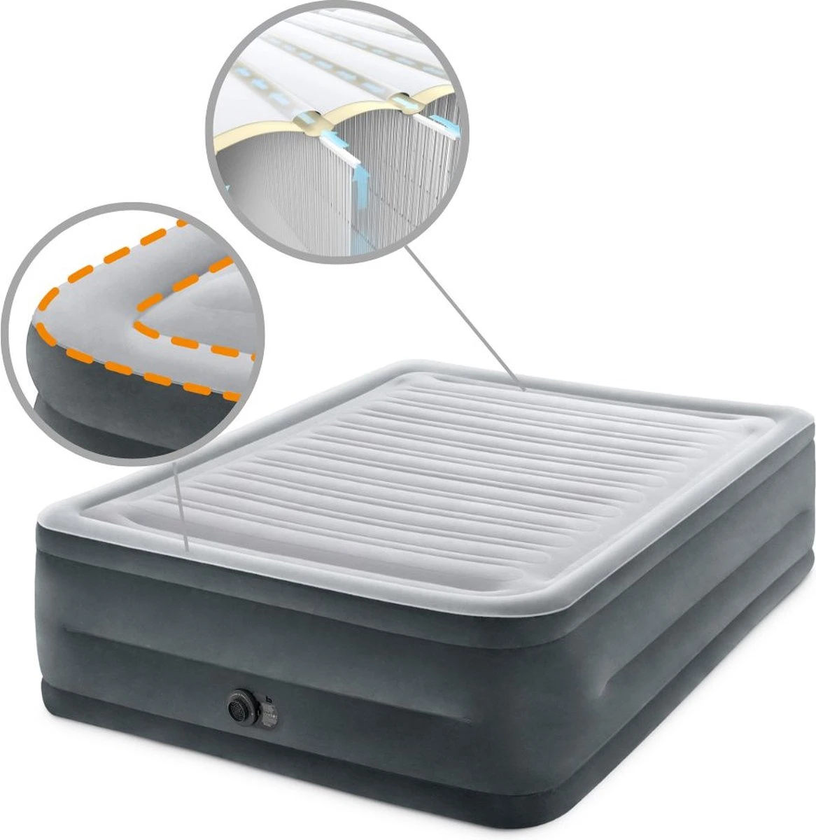 Intex Luchtbed - 2-Persoons - 152 X 203 X 33 Cm - Grijs - Met Ingebouwde Pomp, Hoeslaken Wit En Reparatieset 5 Intex Luchtbed - 2-Persoons - 152 X 203 X 33 Cm - Grijs - Met Ingebouwde Pomp, Hoeslaken Wit En Reparatieset - Afbeelding 3