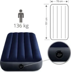 Intex Luchtbedset Intex Luchtbed - 1-Persoons - 76 X 191 X 25 Cm - Blauw + Intex Elektrische Pomp - 650 Liter/min + Hoeslaken Antraciet + Reparatieset -Buiten Kamperen 1175x1200 3