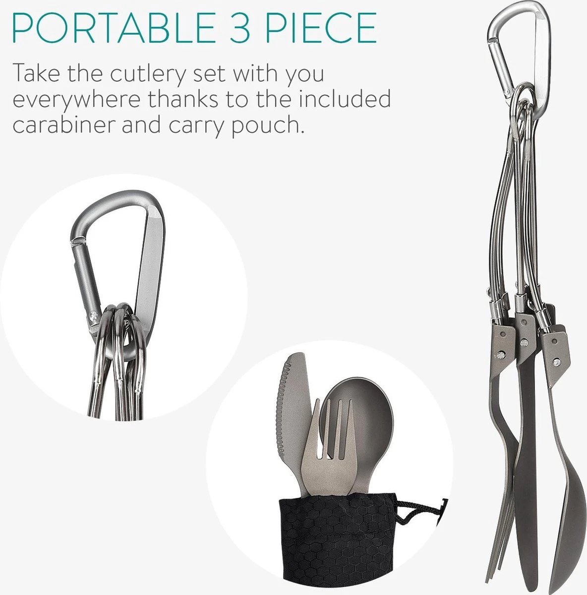Navaris Campingbestek Van Titanium - Set Met Vork, Mes En Lepel - Inklapbaar - Bestekset Voor Onderweg - Inclusief Karabijnhaak En Bewaarzakje 12 Navaris Campingbestek Van Titanium - Set Met Vork, Mes En Lepel - Inklapbaar - Bestekset Voor Onderweg - Inclusief Karabijnhaak En Bewaarzakje - Afbeelding 10