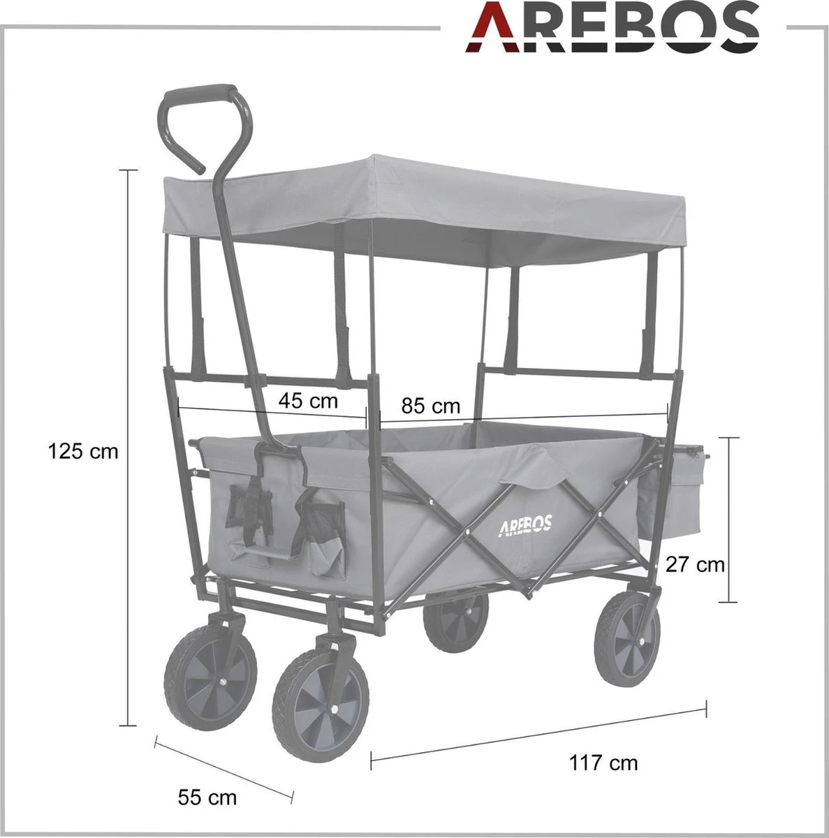 AREBOS Handwagen Vouwbare Dak Handwagen Vouwbare Trolley Uitrustingswagen Grijs 7 AREBOS Handwagen Vouwbare Dak Handwagen Vouwbare Trolley Uitrustingswagen Grijs - Afbeelding 5