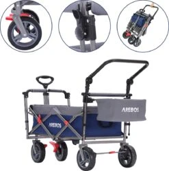 AREBOS Premium Steekwagen Met Dak Opvouwbare Tuinkar Handkar Bolderkar Blauw / Grijs -Buiten Kamperen 1191x1200 2