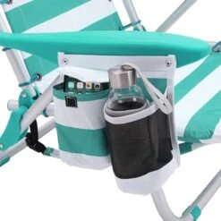 Strandstoel Met Afneembare Hoofdsteun, Draagbare Klapstoel, Campingstoel, Rugleuning Tot 180° Verstelbaar, Met Bekerhouder En Zijvak, Groene En Witte Strepen GCB62JW -Buiten Kamperen 1199x1200 8