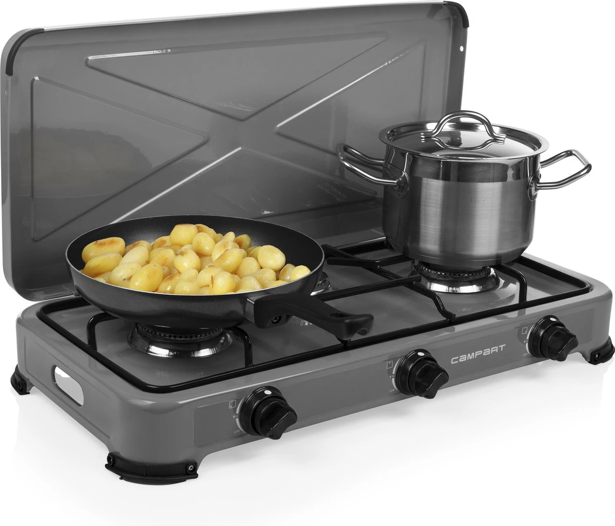 Campart Campingkooktoestel GA-8403 - Gas Kooktoestel 3 Pits - Kookplaat Kamperen - Grijs 3 Campart Campingkooktoestel GA-8403 - Gas Kooktoestel 3 Pits - Kookplaat Kamperen - Grijs