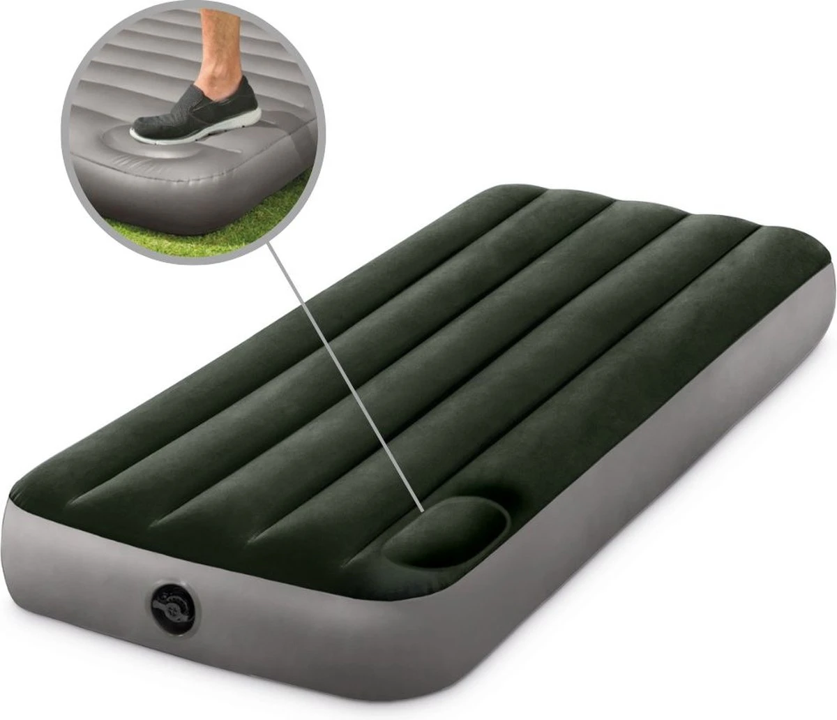 Intex Luchtbed - 1-Persoons - 76 X 191 X 25 Cm - Groen - Met Ingebouwde Voetpomp + Hoeslaken Wit + Reparatieset 8 Intex Luchtbed - 1-Persoons - 76 X 191 X 25 Cm - Groen - Met Ingebouwde Voetpomp + Hoeslaken Wit + Reparatieset - Afbeelding 6