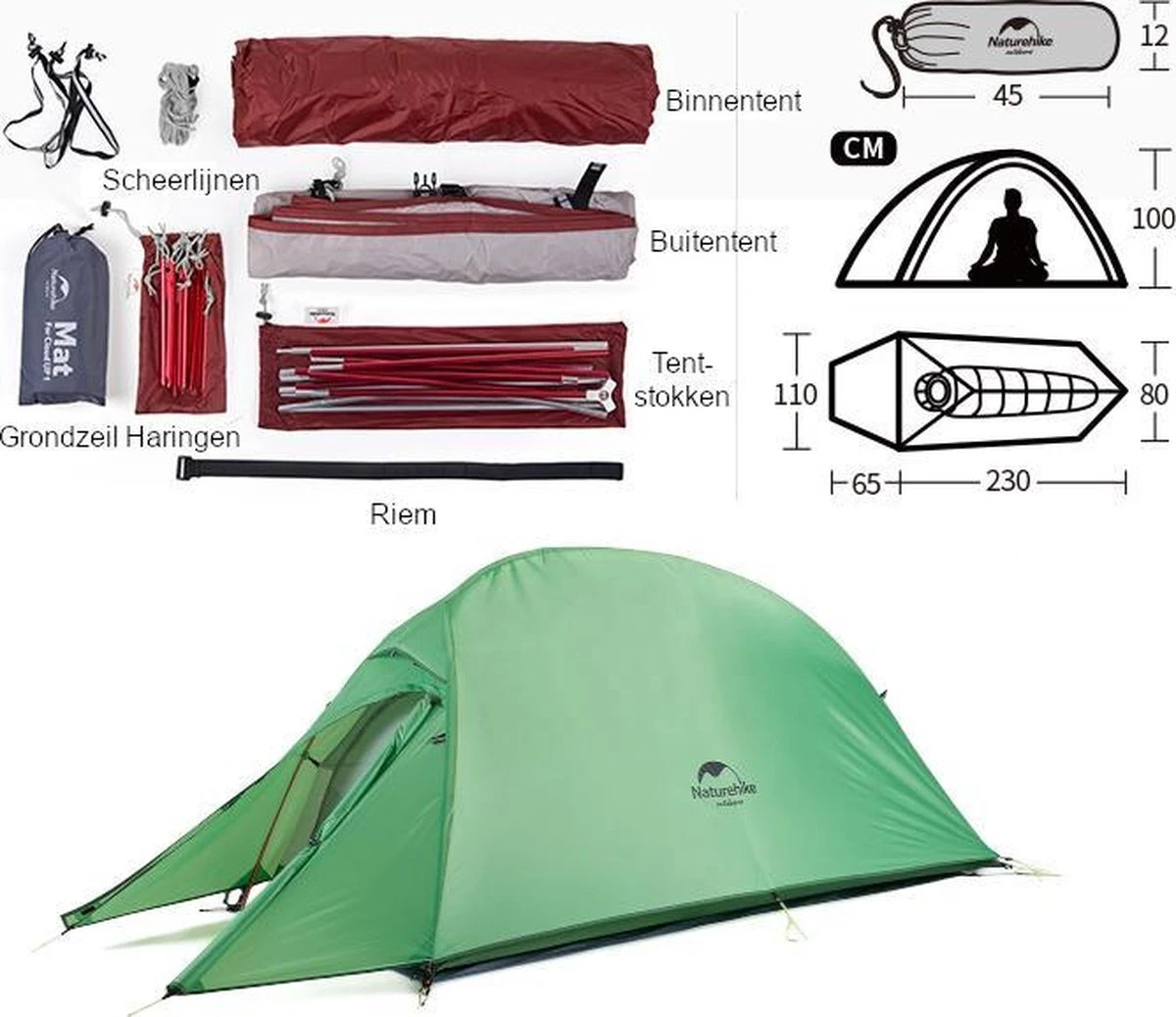Cloud Up 1 Upgraded - Naturehike® - 1 Persoons Tent - Lichtgewicht Tent - Incl. Grondzeil - 210T 3000mm - Outdoor - Waterdicht - Hiking & Wandelen 9 Cloud Up 1 Upgraded - Naturehike® - 1 Persoons Tent - Lichtgewicht Tent - Incl. Grondzeil - 210T 3000mm - Outdoor - Waterdicht - Hiking & Wandelen - Afbeelding 7