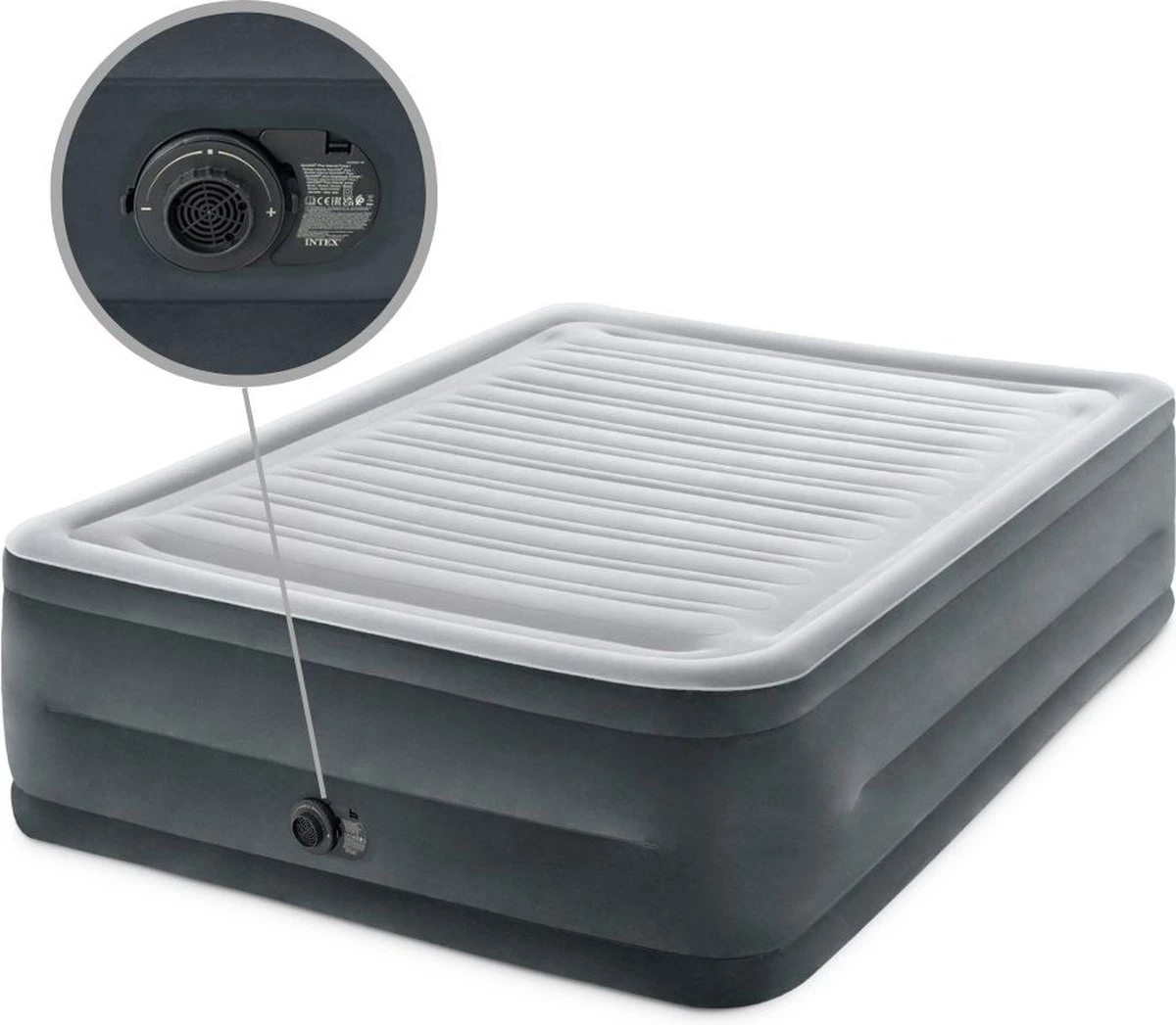 Intex Luchtbed - 2-Persoons - 152 X 203 X 33 Cm - Grijs - Met Ingebouwde Pomp, Hoeslaken Wit En Reparatieset 11 Intex Luchtbed - 2-Persoons - 152 X 203 X 33 Cm - Grijs - Met Ingebouwde Pomp, Hoeslaken Wit En Reparatieset - Afbeelding 9