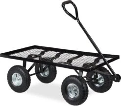Relaxdays Bolderkar Tuin - Platte Tuinwagen - Luchtbanden - 200 Kg - Transportkar - Staal