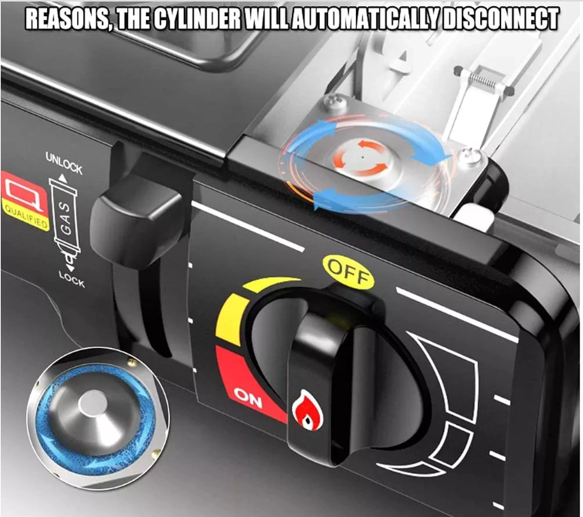 Camping Kooktoestel - Draagbaar Gasfornuis - Incl. 4x Gasflessen En Koffer 6 Camping Kooktoestel - Draagbaar Gasfornuis - Incl. 4x Gasflessen En Koffer - Afbeelding 4