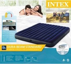 Intex Luchtbedset Intex Luchtbed - 2-Persoons - 183 X 203 X 25 Cm - Blauw + Intex Elektrische Pomp - 650 Liter/min + Hoeslaken Wit + Reparatieset -Buiten Kamperen 1200x1084