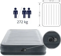 Intex Luchtbed - Twijfelaar - 137 X 191 X 33 Cm - Grijs - Met Ingebouwde Pomp, Hoeslaken Antraciet En Reparatieset -Buiten Kamperen 1200x1100 1