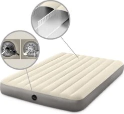 Intex Luchtbedset Intex Luchtbed - 2-Persoons - 152 X 203 X 25 Cm - Beige + Intex Elektrische Pomp - 650 Liter/min + Hoeslaken Wit + Reparatieset -Buiten Kamperen 1200x1101 1