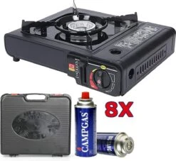 Borvat® |Draagbare Gasfornuis - Camping Kookstel - Inclusief 8 Gasflessen - Gas Stove - Gasfornuis - Kooktoestel - Outdoor - Op Reis + Gratis Smartphone Auto Magneethouder.