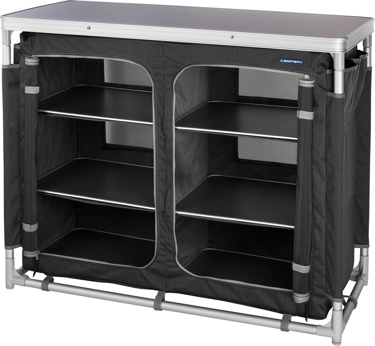 Campart Campingkeuken KI-0734 - Campingkast Groot - 4 Verstelbare Poten - Opvouwbaar En Lichtgewicht - Inclusief Opbergtas - Grijs 12 Campart Campingkeuken KI-0734 - Campingkast Groot - 4 Verstelbare Poten - Opvouwbaar En Lichtgewicht - Inclusief Opbergtas - Grijs - Afbeelding 10