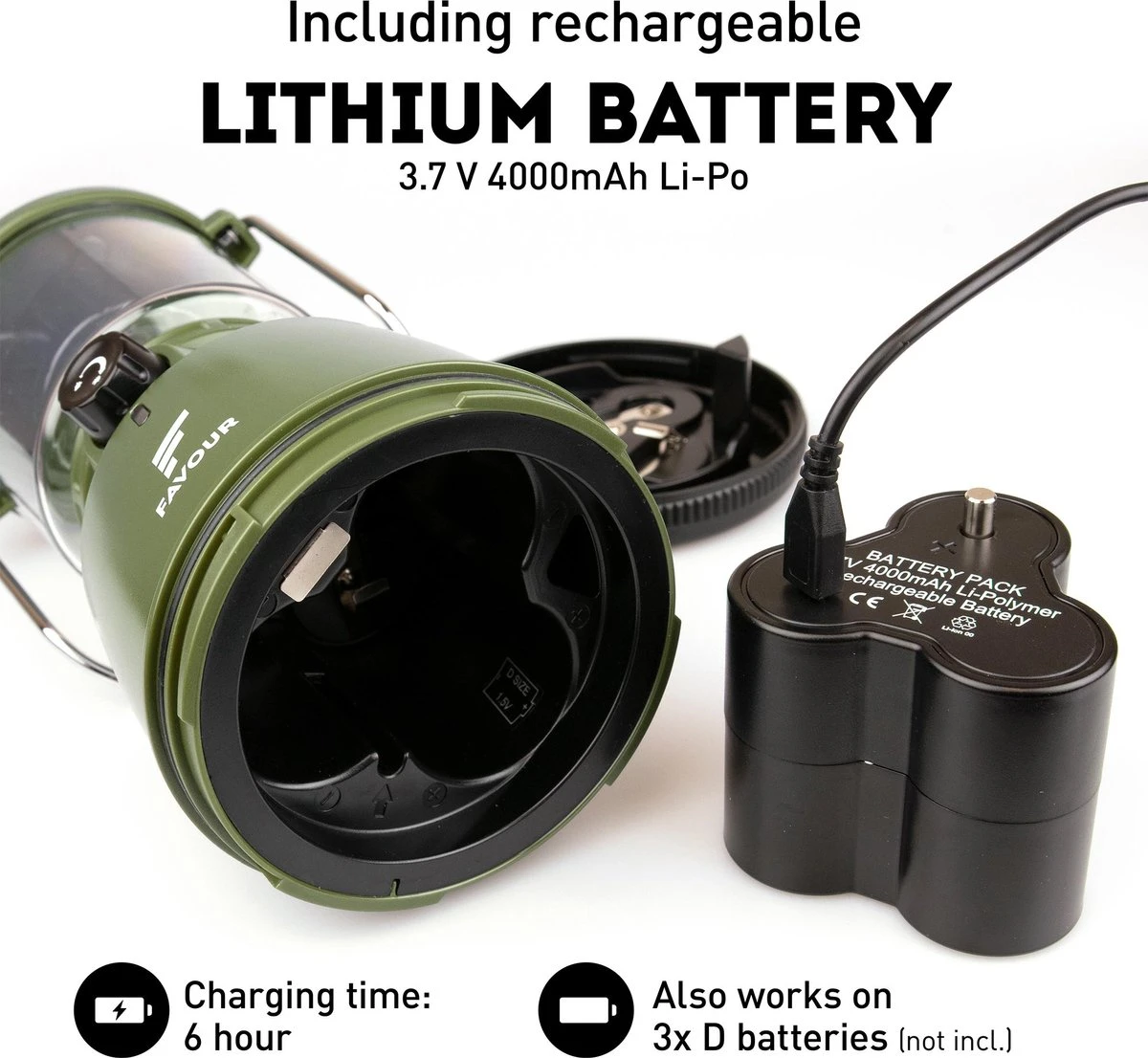 Favour L0818 Retro Camping Lamp Oplaadbaar LED, 320 Lumen, IP64 Waterdicht, Draagbare Kampeerlamp, Tentlamp, Acculamp, Traploos Dimbare Lamp Incl. Kaarslicht-modus, Groen 4 Favour L0818 Retro Camping Lamp Oplaadbaar LED, 320 Lumen, IP64 Waterdicht, Draagbare Kampeerlamp, Tentlamp, Acculamp, Traploos Dimbare Lamp Incl. Kaarslicht-modus, Groen - Afbeelding 3