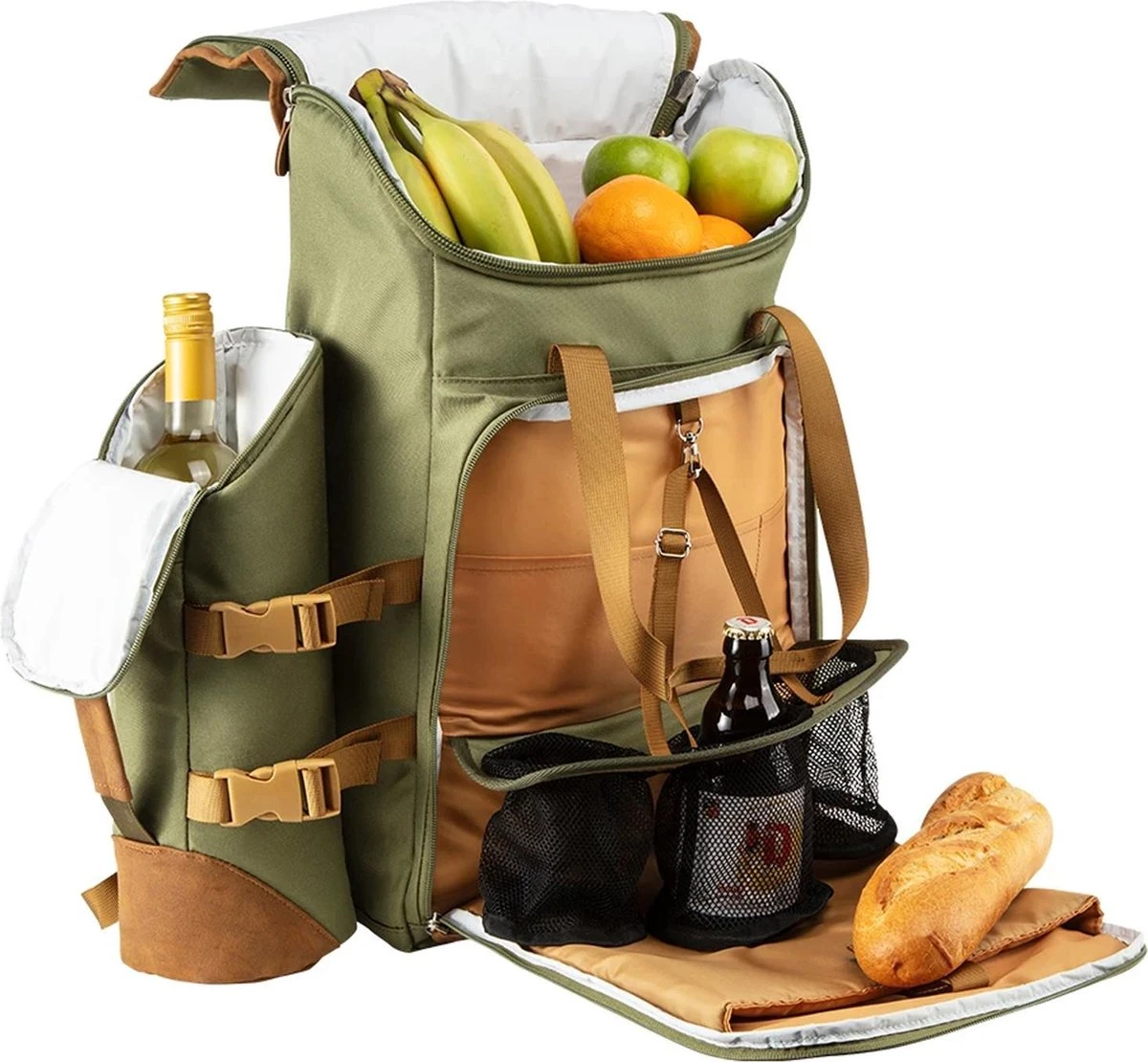 Cabinmax Koeltas - Koelrugzak - Picknick - Picknicktas Met Flessenhouder - Koelrugtas 24L - Olive Green 9 Cabinmax Koeltas - Koelrugzak - Picknick - Picknicktas Met Flessenhouder - Koelrugtas 24L - Olive Green - Afbeelding 7
