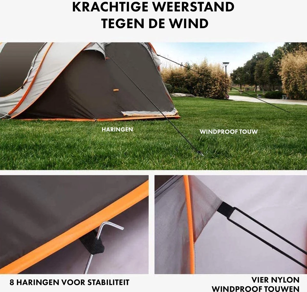 Fly Lab Luxe Pop Up Tent - Kampeer Tent - Grijs/Oranje - 4 Persoons 4 Fly Lab Luxe Pop Up Tent - Kampeer Tent - Grijs/Oranje - 4 Persoons - Afbeelding 2