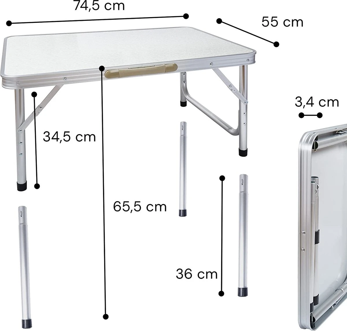 Liivo Aluminium Inklapbare Tafel - Campeertafel 75x55x60cm 4 Liivo Aluminium Inklapbare Tafel - Campeertafel 75x55x60cm - Afbeelding 2