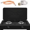 TronicXL Turbo Campingkooktoestel Met 2 Vlammen Aluminium Brander Gasaansluitslang En Drukregelaar, Gasfornuis, Gas, Zwart, Inclusief Draadgaas -Buiten Kamperen 1200x1147 6