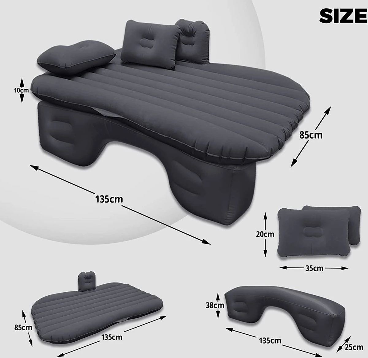 Opblaasbaar Matras Voor In De Auto, Opblaasbaar Bed, Opvouwbaar, Comfortabele Autostoel, Automatras Met Elektrische Luchtpomp En 3 Adapters, 2 Kussens En Draagtas, Voor Camping, Reizen (zwart) 6 Opblaasbaar Matras Voor In De Auto, Opblaasbaar Bed, Opvouwbaar, Comfortabele Autostoel, Automatras Met Elektrische Luchtpomp En 3 Adapters, 2 Kussens En Draagtas, Voor Camping, Reizen (zwart) - Afbeelding 4