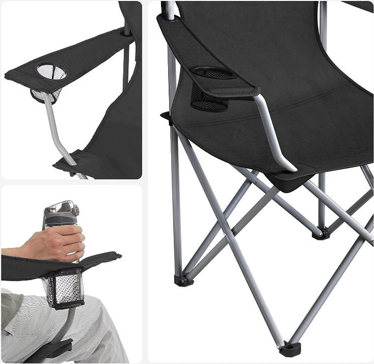 MIRA Home - Campingstoel Set Van 2 Inklapbaar - Klapstoel Met Robuust Frame - Met Flessenhouder - 76 X 51.5 X 95.5 Cm - Zwart 4 MIRA Home - Campingstoel Set Van 2 Inklapbaar - Klapstoel Met Robuust Frame - Met Flessenhouder - 76 X 51.5 X 95.5 Cm - Zwart - Afbeelding 2