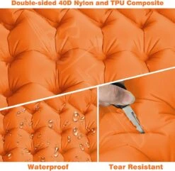 LVNRIDS Isomat, Zelfopblazend, Ultralicht, Luchtmatras, Camping, Zelfopblaasbaar, Opblaasbaar Matras, 3,9 Inch Dik, Met Voetperspomp En Kussen, Voor Camping, Reizen, Outdoor, Wandelen, Strand, Oranje -Buiten Kamperen 1200x1170 2