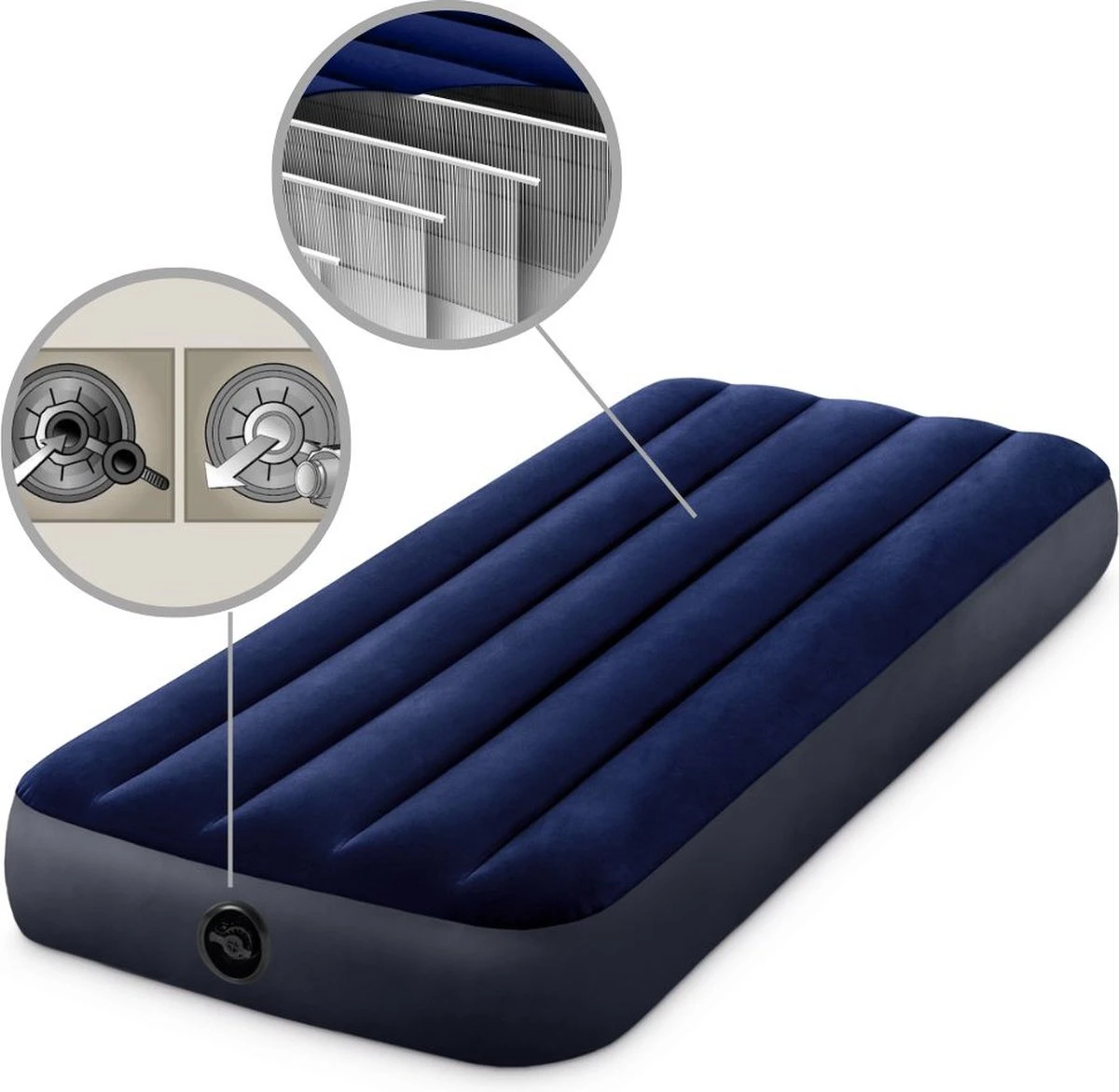 Intex Luchtbedset Intex Luchtbed - 1-Persoons - 76 X 191 X 25 Cm - Blauw + Intex Elektrische Pomp - 650 Liter/min + Hoeslaken Wit + Reparatieset 4 Intex Luchtbedset Intex Luchtbed - 1-Persoons - 76 X 191 X 25 Cm - Blauw + Intex Elektrische Pomp - 650 Liter/min + Hoeslaken Wit + Reparatieset - Afbeelding 2