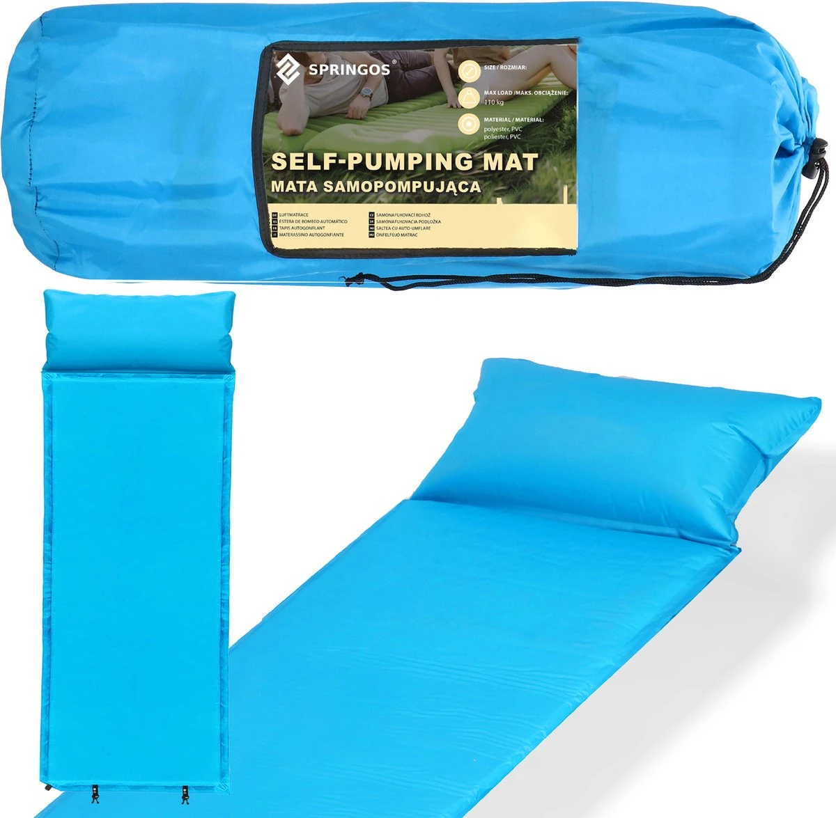 Springos Slaapmat | Zelfopblazend | 186 Cm | Inclusief Hoes & Hoofdkussen | Lichtblauw 20 Springos Slaapmat | Zelfopblazend | 186 Cm | Inclusief Hoes & Hoofdkussen | Lichtblauw - Afbeelding 18