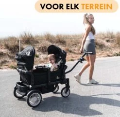 Deryan Luxe Sandy Bolderkar - Duo Buggy - Tandem Buggy - Opvouwbaar - Inklapbare Bolderwagen - Duo Kinderwagen - Zwart -Buiten Kamperen 1200x1176 5