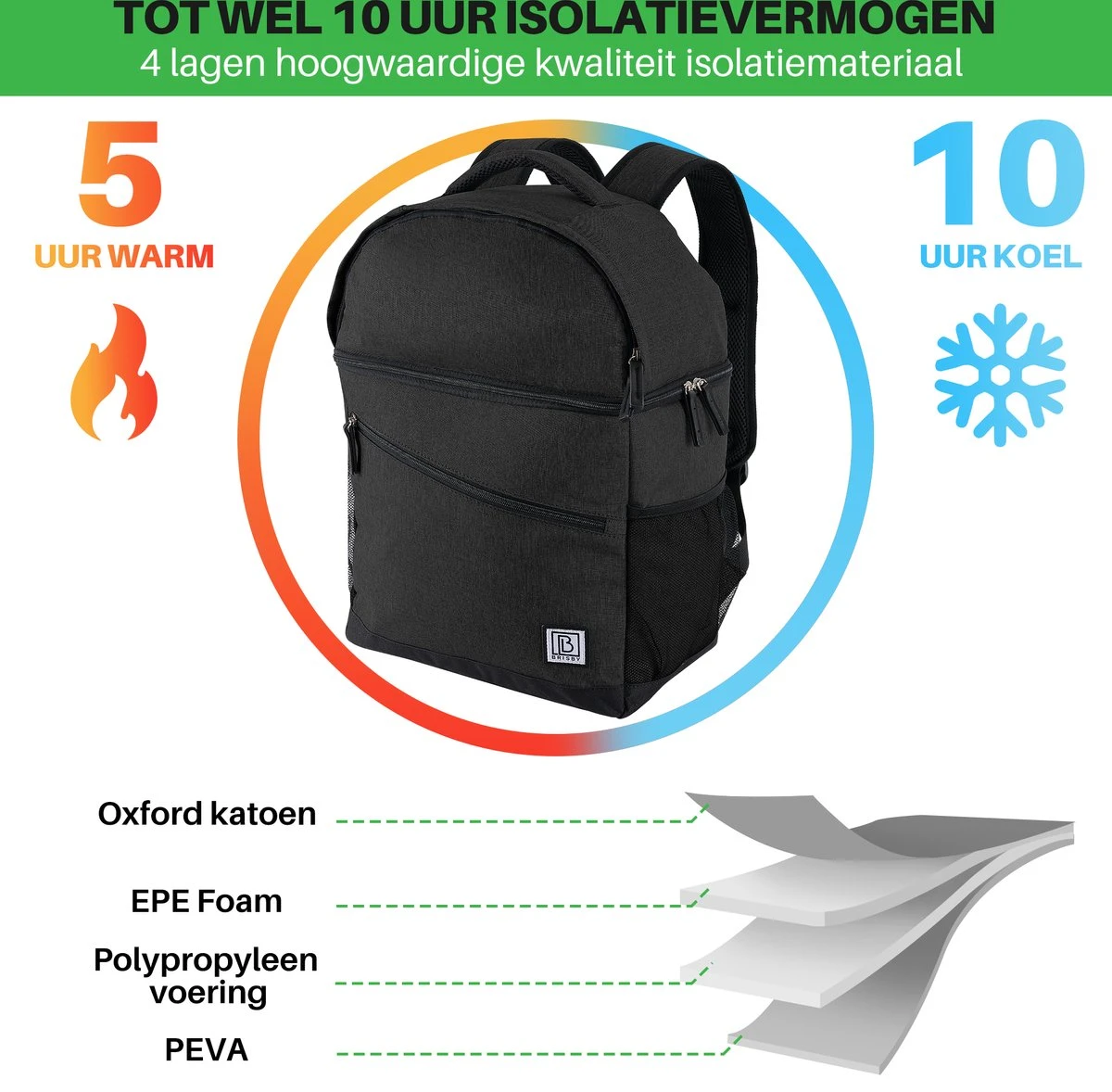 Brisby 4 Laags Geïsoleerde Koeltas Rugzak - 25 Liter - Met Handige Vakken Voor Bestek En Essentials - Waterafstotend Materiaal - Zwart 10 Brisby 4 Laags Geïsoleerde Koeltas Rugzak - 25 Liter - Met Handige Vakken Voor Bestek En Essentials - Waterafstotend Materiaal - Zwart - Afbeelding 8