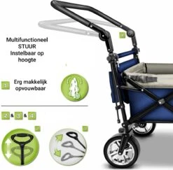 Tresko- Bolderkar, Grijs, Opvouwbaar, Met Dakje, Geschikt Tot 80 Kg - Bolderwagen - Kinderenvervoer - Bolderkarren - Tuinkar - Kinderwagen -Buiten Kamperen 1200x1182 10