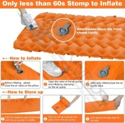 LVNRIDS Isomat, Zelfopblazend, Ultralicht, Luchtmatras, Camping, Zelfopblaasbaar, Opblaasbaar Matras, 3,9 Inch Dik, Met Voetperspomp En Kussen, Voor Camping, Reizen, Outdoor, Wandelen, Strand, Oranje -Buiten Kamperen 1200x1182 9