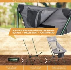 Skandika Campingstoel Compact SET – Campingstoelen – Campingstoel Tot 150 Kg Belastbaar - Kampeerstoel, Visstoel, Kleine Pakmaat, Opvouwbaar, Stabiel, Licht, Comfortabel Gepolsterd – Draagtas Meegeleverd – Vouwstoel – Kampeermeubelen – Grijs -Buiten Kamperen 1200x1184 6