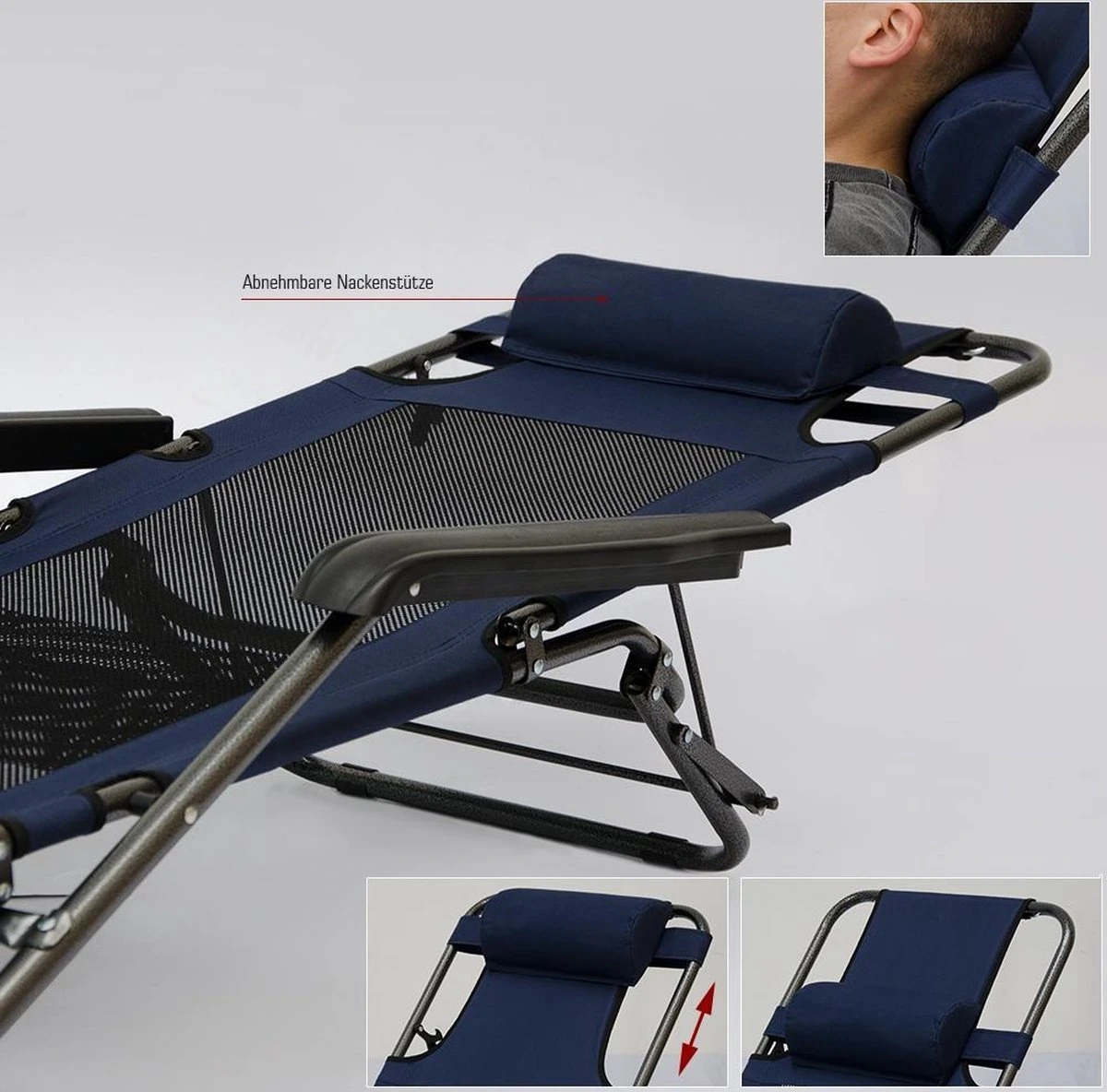 Ligstoel 155x60cm - Opvouwbaar Campingstoel Ligbed Strandstoel Tuinstoel Vouwligstoel Blauw 14 Ligstoel 155x60cm - Opvouwbaar Campingstoel Ligbed Strandstoel Tuinstoel Vouwligstoel Blauw - Afbeelding 12